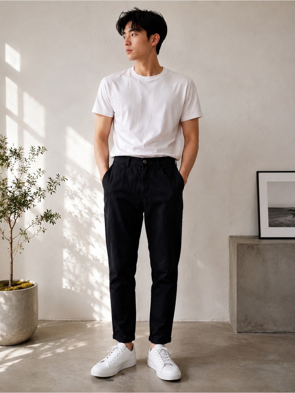 Men’s Black Slim Fit Cropped Chino Pants Size 30
